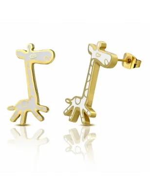 Paire Boucles d'oreille acier inoxydable doré girafe
