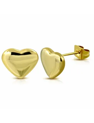 Paire Boucles d'oreille acier inoxydable doré coeur bombé