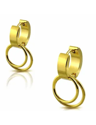 Paire Boucles d'oreille acier inoxydable doré anneaux double créoles
