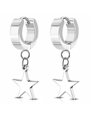 Paire Boucles d'oreille acier inoxydable doré anneaux étoile pendante