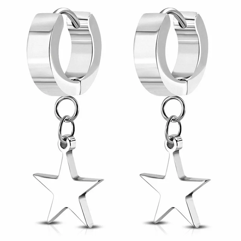 Paire Boucles d'oreille acier inoxydable anneaux étoile pendante