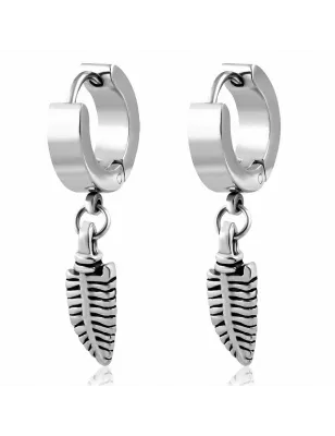 Paire Boucles d'oreille acier inoxydable anneaux feuille