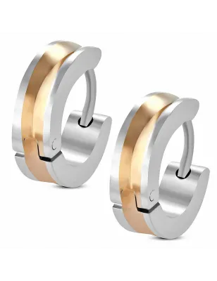 Paire boucles d'oreilles homme anneaux centre cuivré