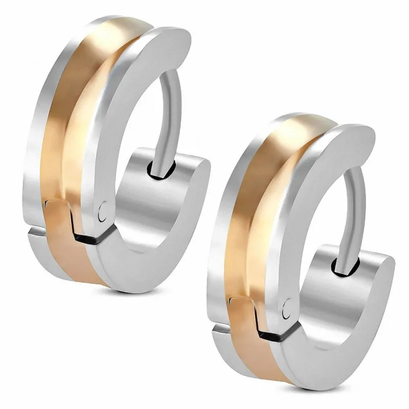 Paire boucles d'oreilles homme anneaux centre cuivré