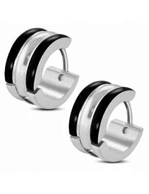 Paire boucles d'oreilles homme anneaux centre noir