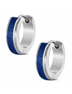 Paire boucles d'oreilles anneaux centre bleu sablé