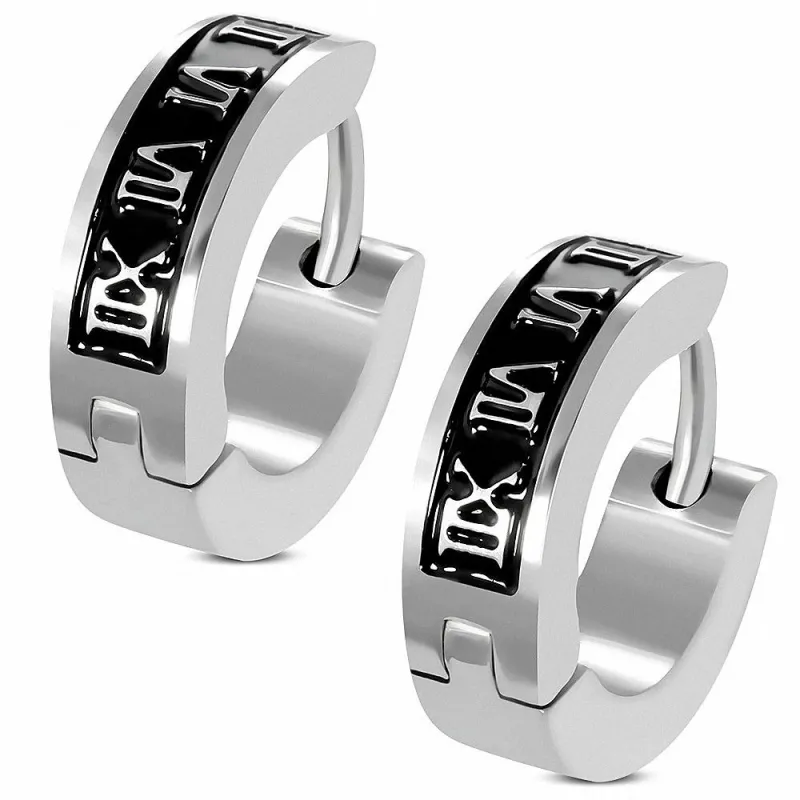 Paire boucles d'oreilles homme anneaux chiffres romains