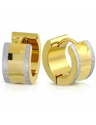 Paire boucles d'oreilles homme anneaux doré bords sablés