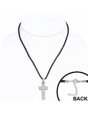 Collier homme similicuir avec pendentif tungstène croix latine