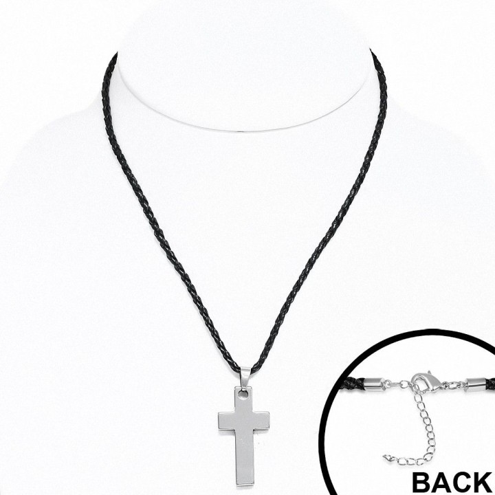 Collier homme similicuir avec pendentif tungstène croix latine