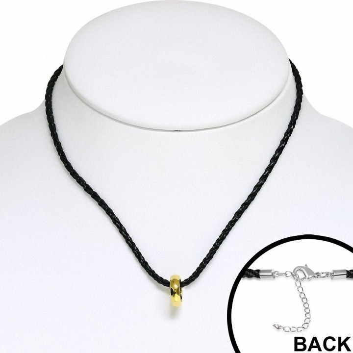Collier homme similicuir avec pendentif tungstène bague dorée