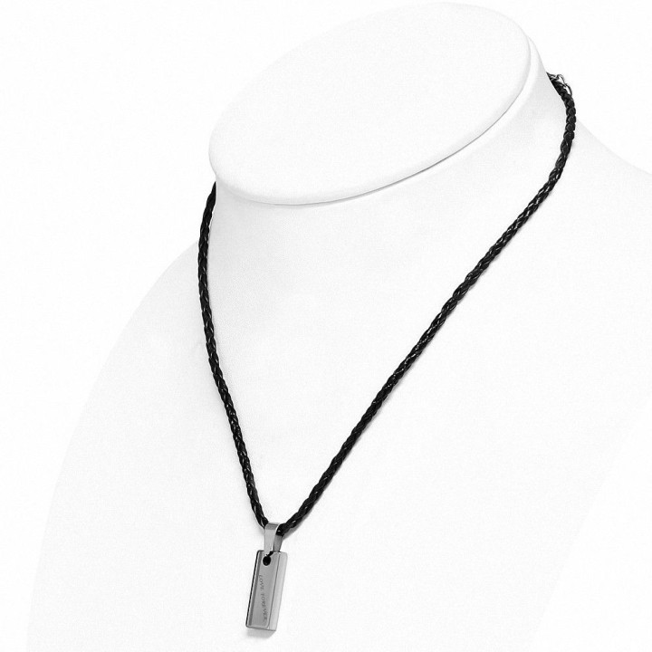 Collier homme similicuir avec pendentif tungstène love forever