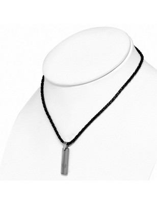 Collier homme similicuir avec pendentif tungstène rectangle