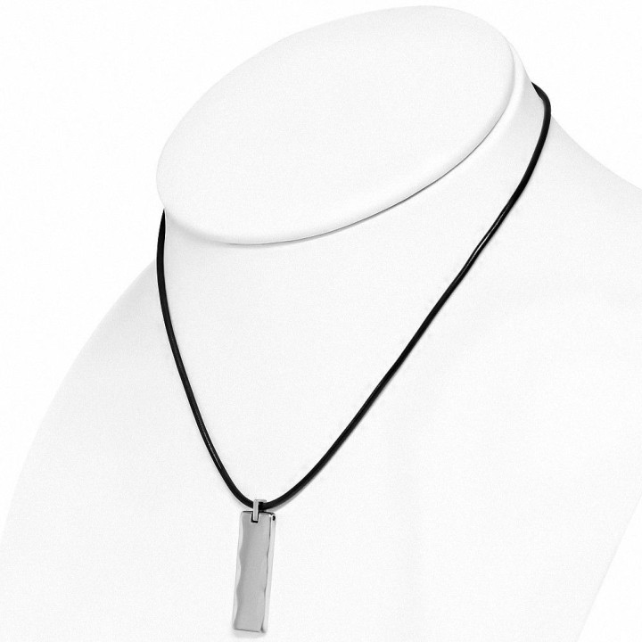Collier homme similicuir avec pendentif tungstène rectangle biseauté