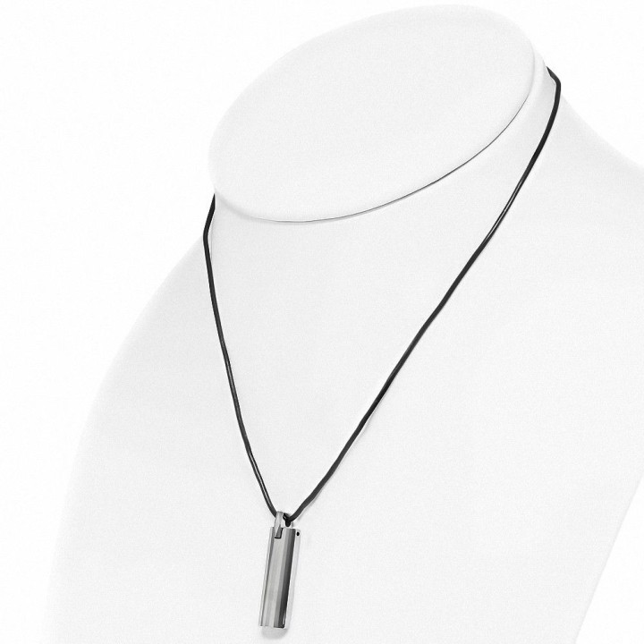Collier homme caoutchouc avec pendentif tungstène barre arrondie