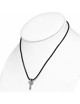 Collier homme caoutchouc avec pendentif tungstène croix