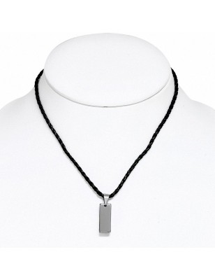 Collier homme similicuir avec pendentif tungstène rectangulaire