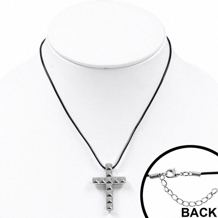 Collier homme caoutchouc avec pendentif tungstène croix à pyramides