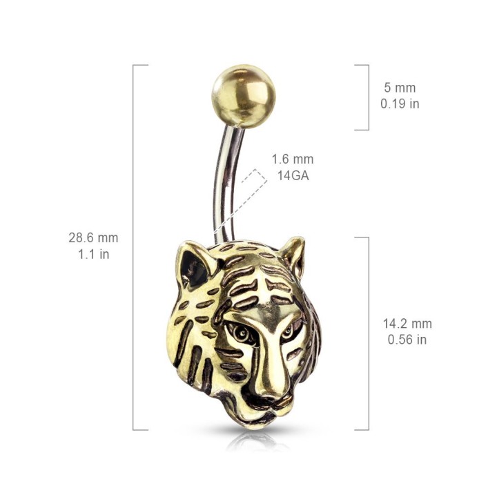 Piercing nombril doré tigre tribal
