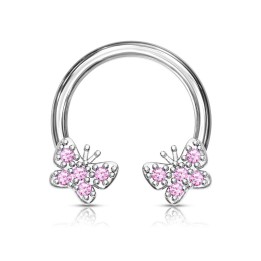 Piercing fer à cheval papillons zircon rose