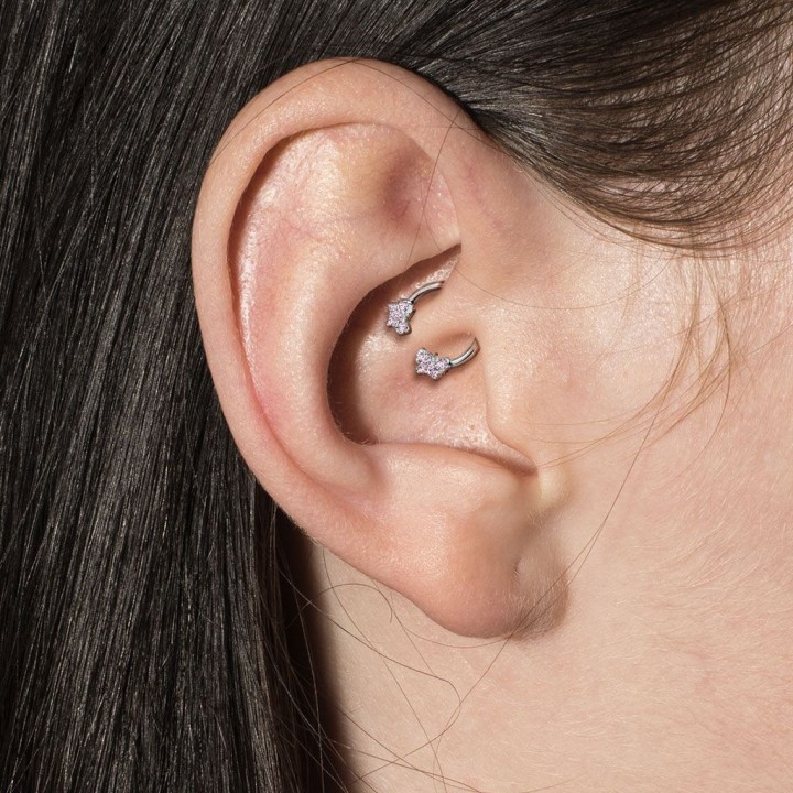 Piercing fer à cheval papillons zircon rose