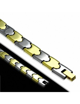 Bracelet homme tungstène avec maillons dorés 178