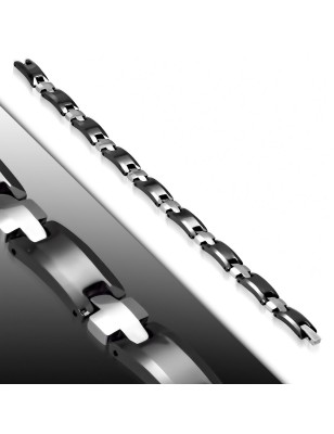 Bracelet homme tungstène noir maillons croix 369