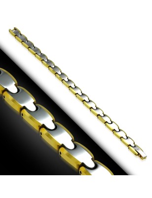 Bracelet homme tungstène maillons bords dorés 372