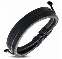 Bracelet en cuir noir à lanières 014