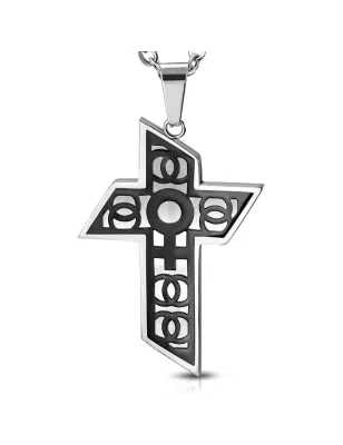 Pendentif en acier large croix motif symbole féminin noir