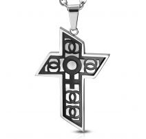 Pendentif en acier large croix motif symbole féminin noir