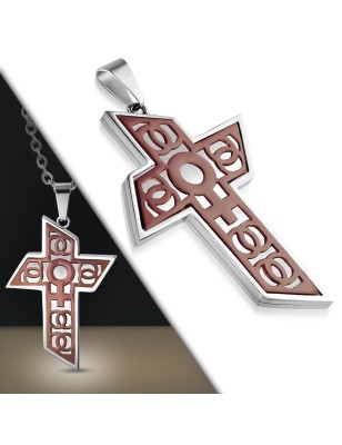 Pendentif en acier large croix motif symbole féminin cuivré