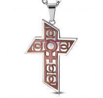 Pendentif en acier large croix motif symbole féminin cuivré