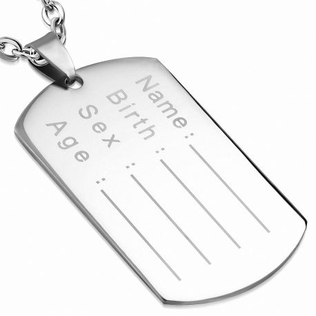Pendentif homme en acier plaque militaire name tag
