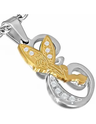 Pendentif en acier fée dorée avec lettre E