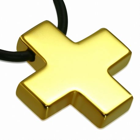 Collier homme caoutchouc avec pendentif tungstène croix doré