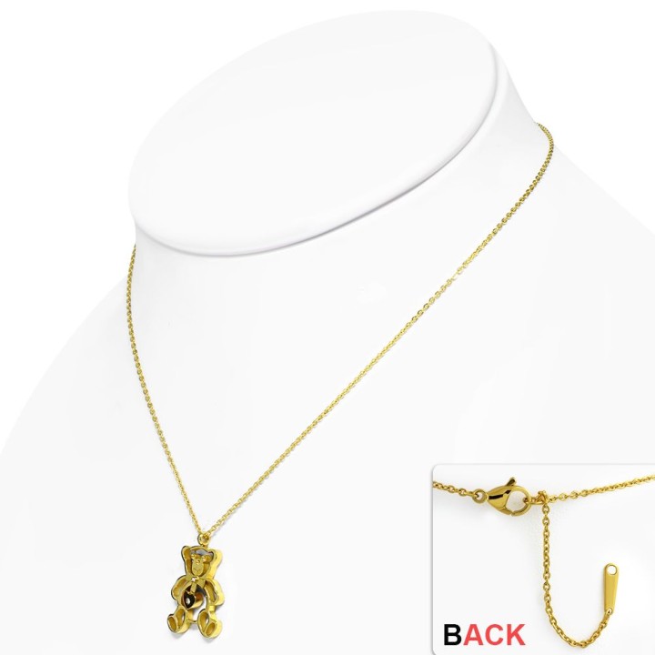 Collier en acier doré avec pendentif teddy bear