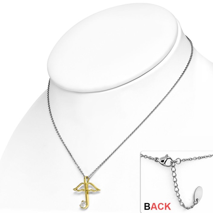 Collier en acier avec pendentif doré parapluie gemme