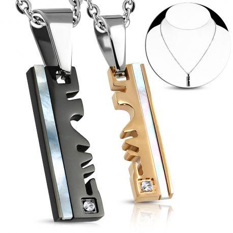 Double collier en acier avec pendentif pour couples nacré