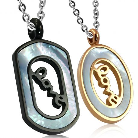 Double collier en acier avec pendentif pour couples love nacré
