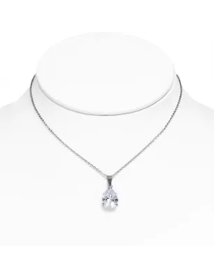 Collier en acier avec pendentif larme zircon blanc