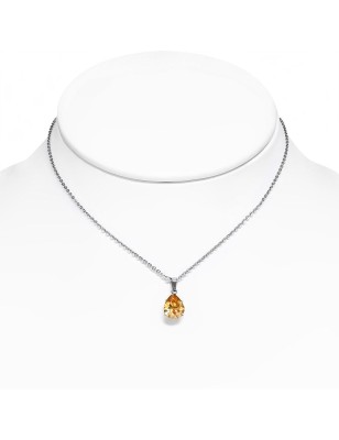Collier en acier avec pendentif larme zircon topaze