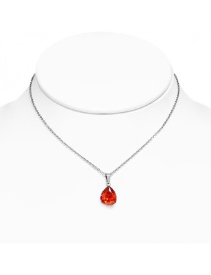 Collier en acier avec pendentif larme zircon orange