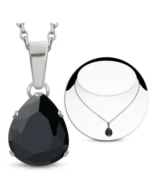 Collier en acier avec pendentif larme zircon noir