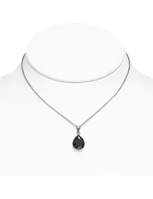 Collier en acier avec pendentif larme zircon noir