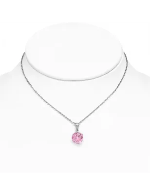 Collier en acier avec pendentif rond zirconium rose