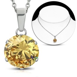 Collier en acier avec pendentif rond zirconium topaze