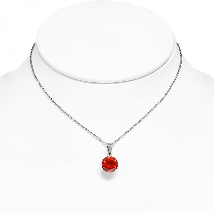 Collier en acier avec pendentif rond zirconium orange
