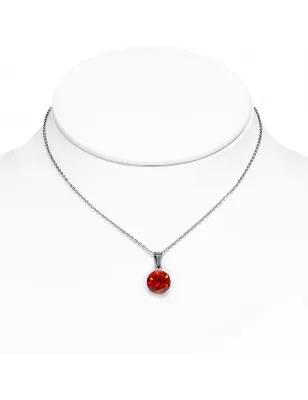 Collier en acier avec pendentif rond zirconium rouge