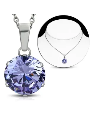 Collier en acier avec pendentif rond zirconium tanzanite